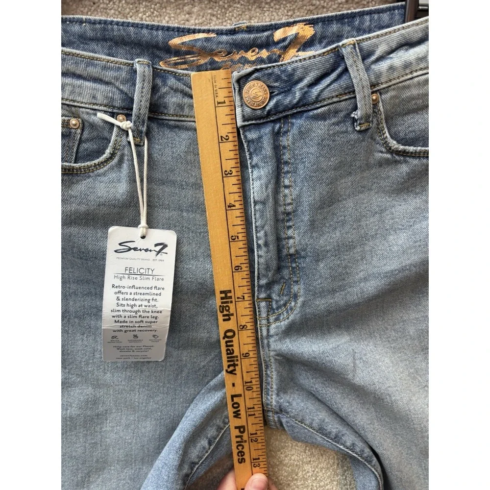 Seven 7 Jeans Wmns 12 (Fits 33x32) Blue Denim Distressed Felicity Slim Flare NEW - Picture 8 of 10